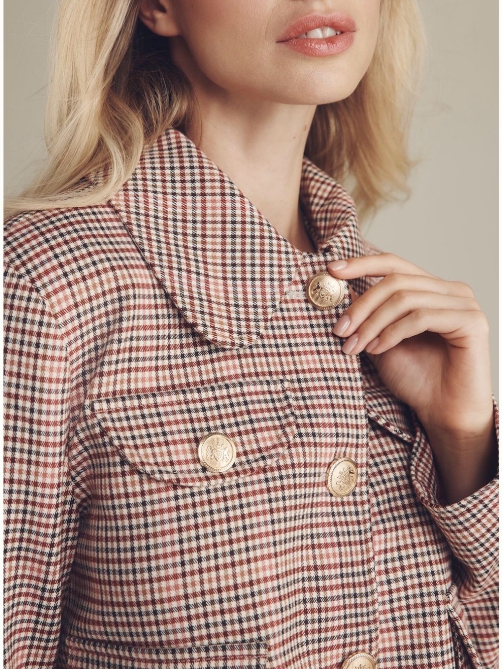 Avec Les Filles - Anthropologie Womens Plaid Lady Coat - Burgundy, Pink & Cream